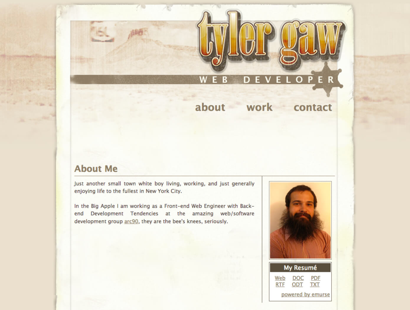 A screenshot of version 2 of tylergaw.com