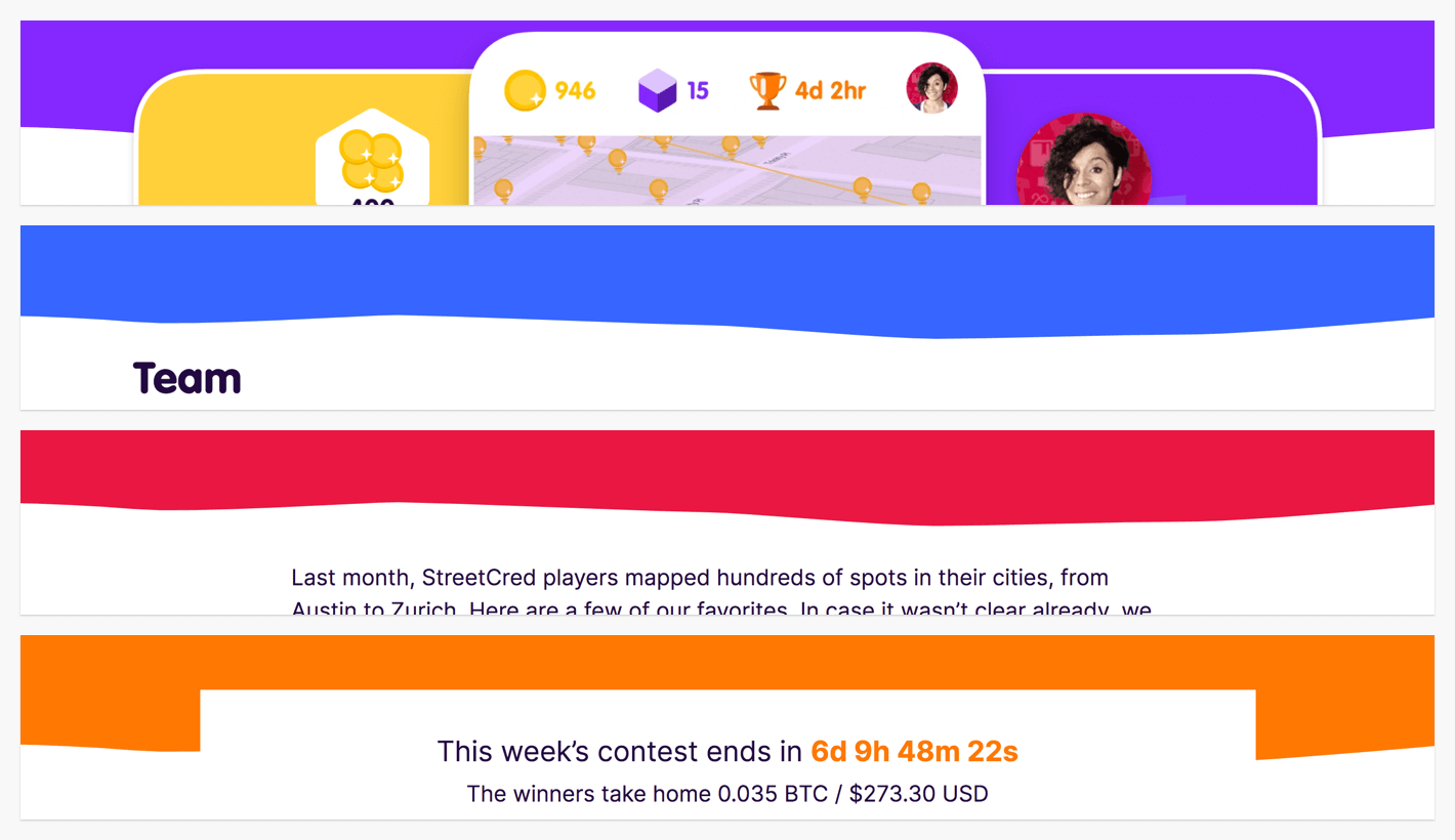 A screenshot of a purple, blue, red, and orange banner from the StreetCred website.