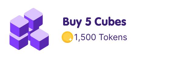 A stylized version of the buy cubes button in the StreetCred app. The button reads; Buy 5 Cubes. 1,500 tokens.